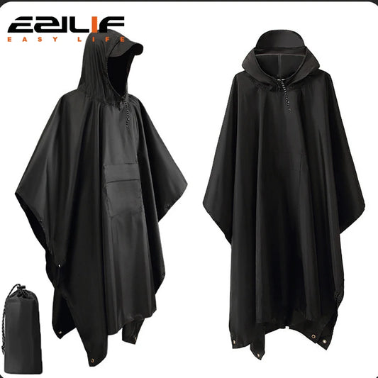 3-in-1 Military Raincoat – Hooded Waterproof Poncho for Camping, Hiking & Motorcycle