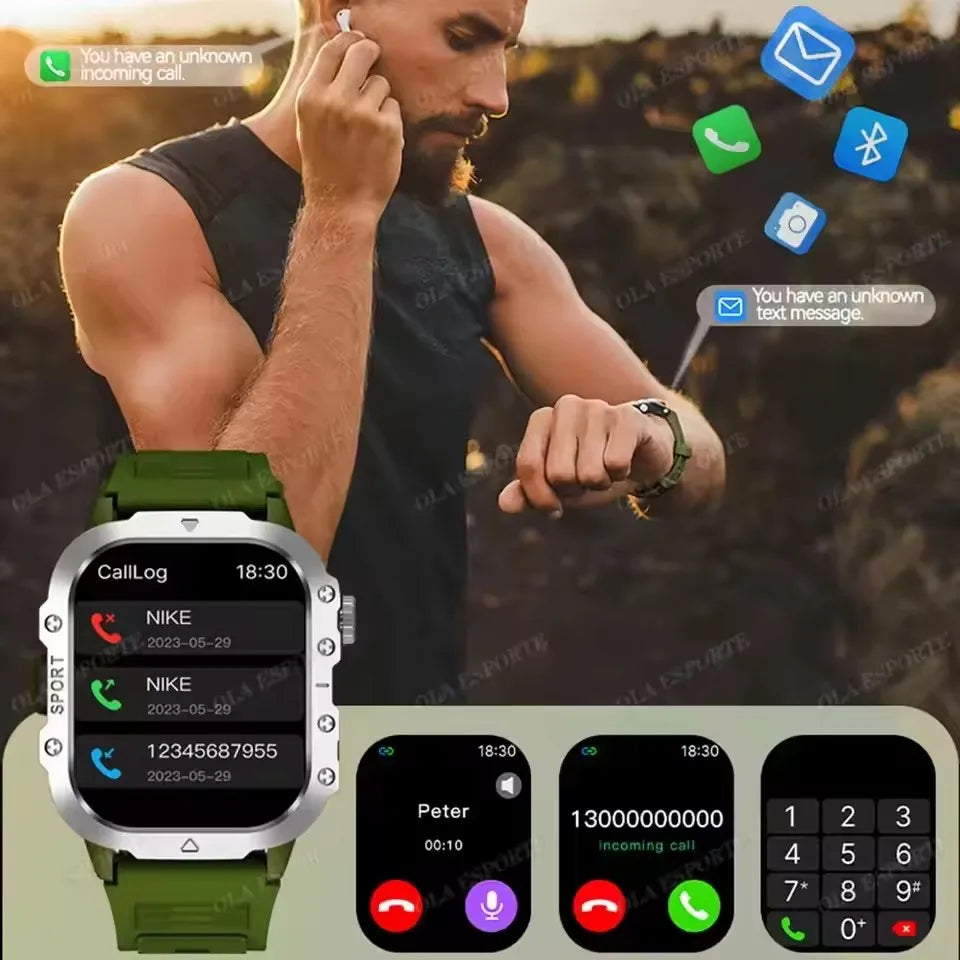 Military GPS Smart Watch – 2.01" AMOLED Bluetooth Call Flashlight 3ATM Waterproof Sports Smartwatch for Men