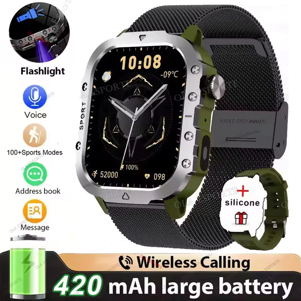 Military Smart Watch – GPS Flashlight 3ATM Waterproof Bluetooth Call 100+ Sport Modes Outdoor Smartwatch for Men