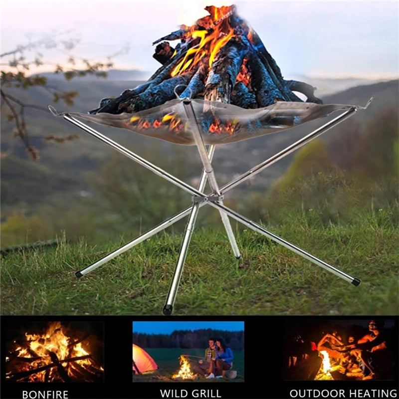 Portable Collapsible Fire Pit – Steel Mesh & Stand for Camping, Wood Burning & Backyard Use