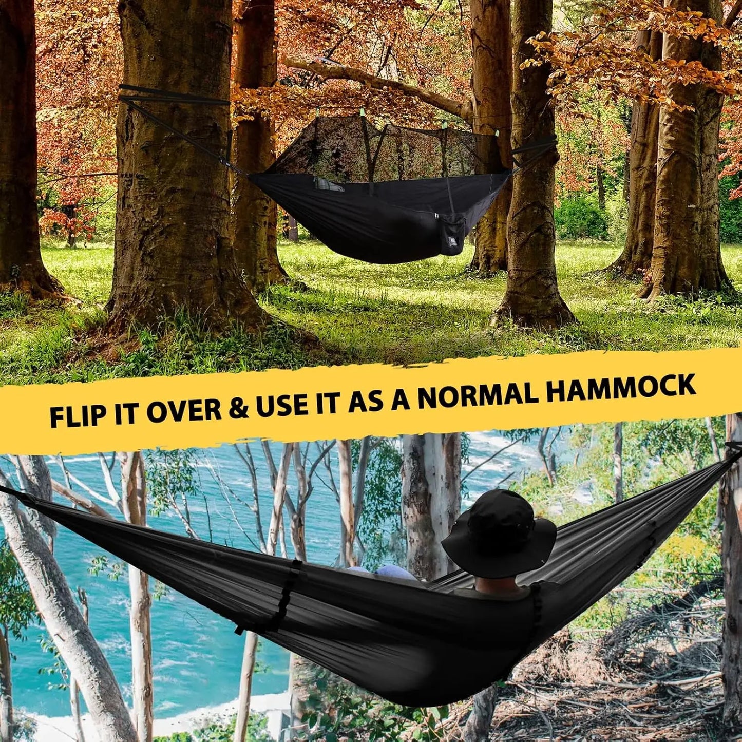 Lightweight Camping Hammock with Mosquito Net — 210T Nylon, 400 lbs Capacity