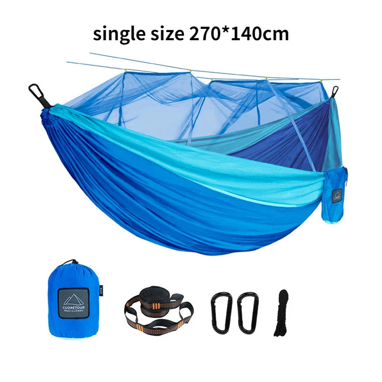 Nylon Camping Hammock with Mosquito Net — Single & Double Size, Portable