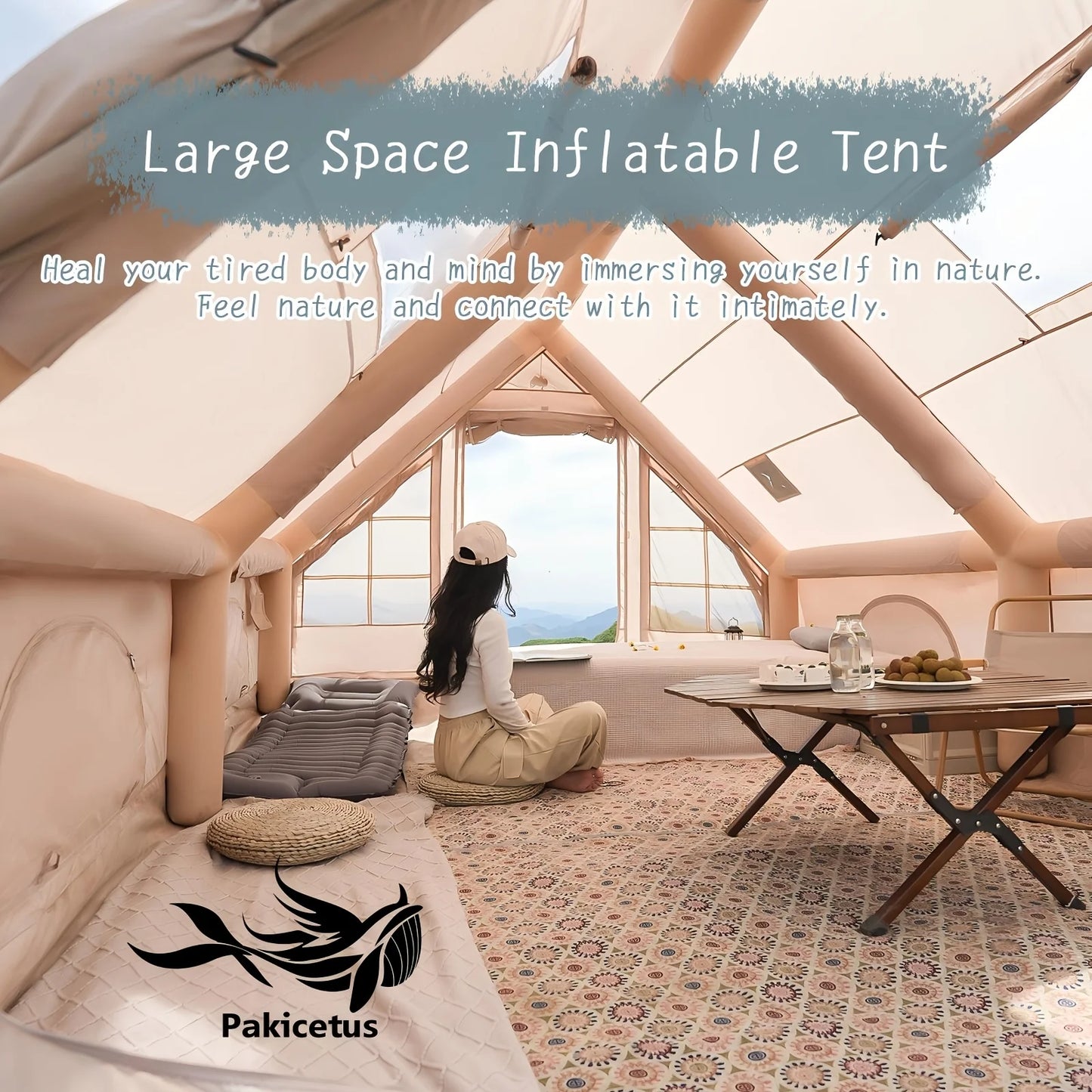 PAKICETUS Inflatable Camping Tent – 4–8 Person All-Season Glamping Shelter with Skylight & Quick 3-Min Setup