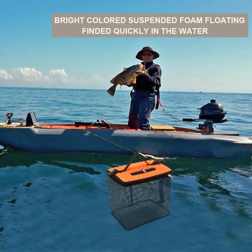 Floating Fish Basket – Foldable Collapsible Mesh Fishing Holder & Minnow Bait Bucket