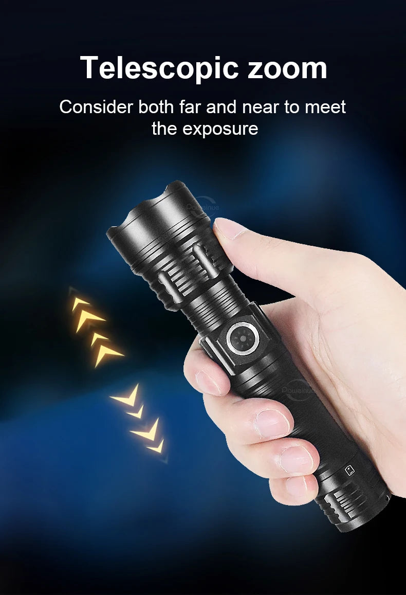 LED Tactical Military Flashlight High Power Rechargeable USB 18650 Torch Light Self Defense Hunting Night Scout Zoom Flashlights