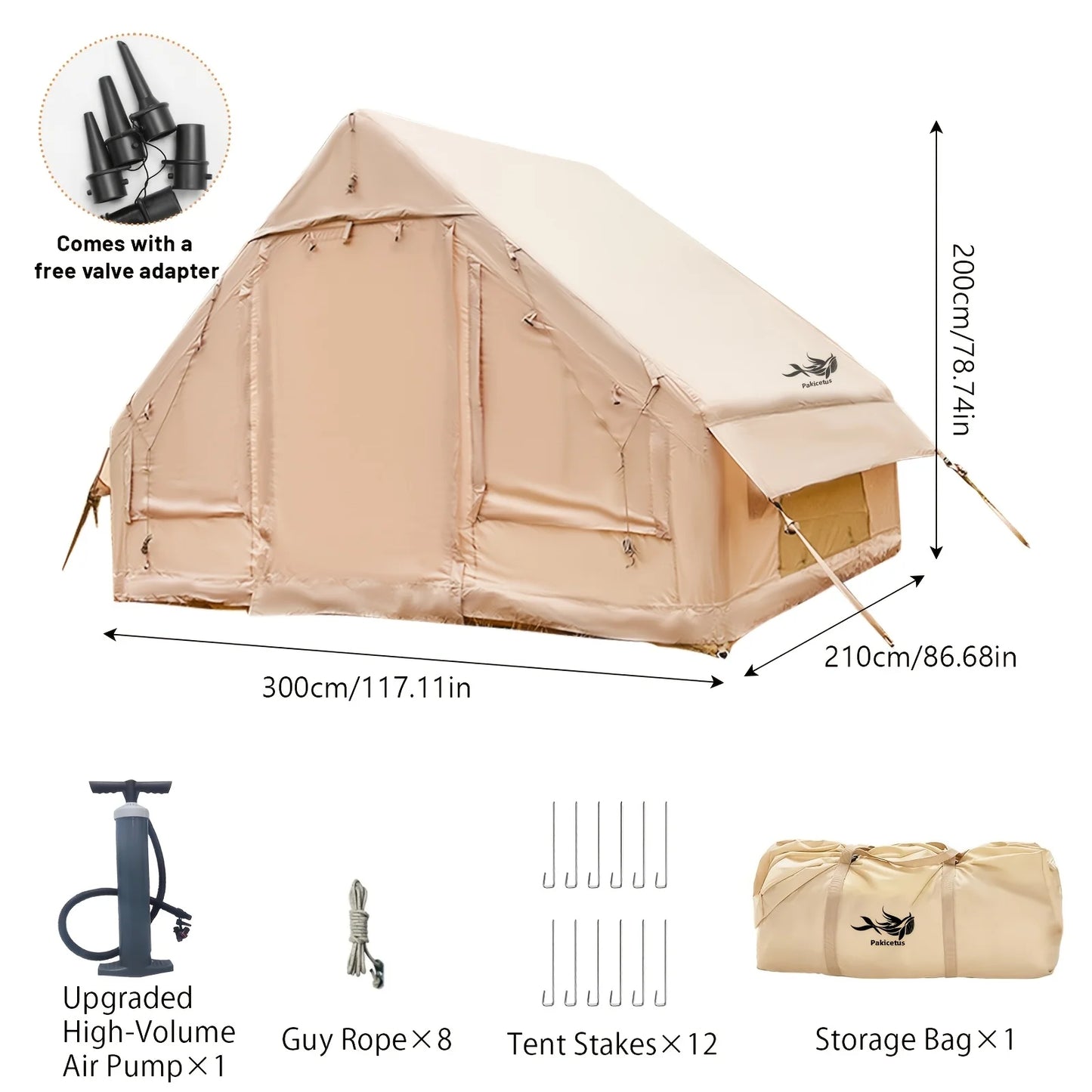 PAKICETUS Inflatable Camping Tent – 4–8 Person All-Season Glamping Shelter with Skylight & Quick 3-Min Setup