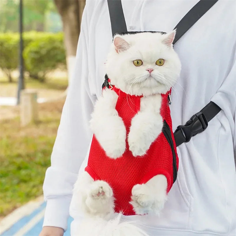 Portable Pet Backpack – Mesh Double Shoulder Carrier Bag for Cats & Dogs Outdoor Travel & Hiking