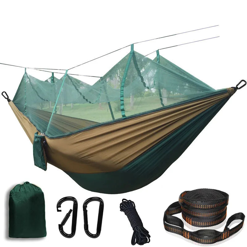Lightweight Camping Hammock with Mosquito Net — 210T Nylon, 400 lbs Capacity
