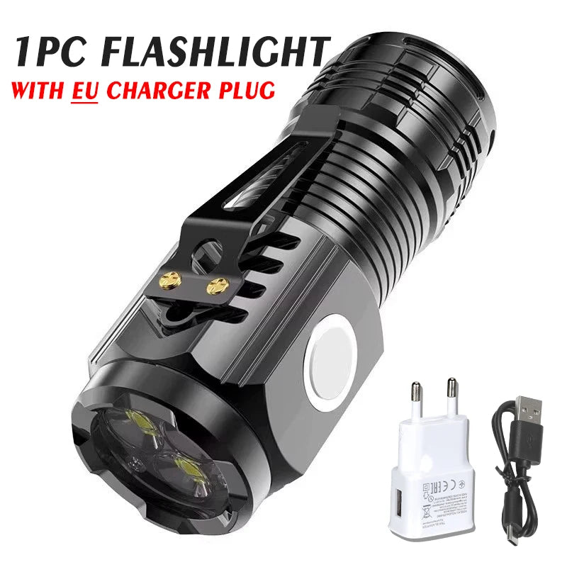 Mini lampe de poche EDC – Torche de poche étanche rechargeable USB à triple LED 5 modes avec SOS pour le camping et les urgences (41g)
