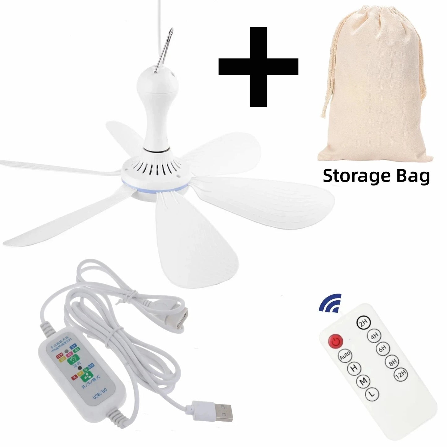 Silent 6-Blade USB Ceiling Canopy Fan – Remote Control, 4-Speed Timing Hanging Fan for Camping, Tent, Bed & Dormitory