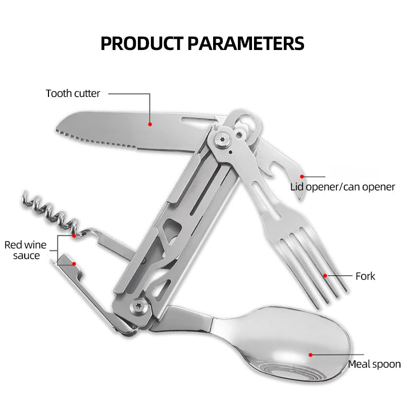 Stainless Steel Survival Knife Card – All-in-One Camping Tool with Saw, Rope & Tableware