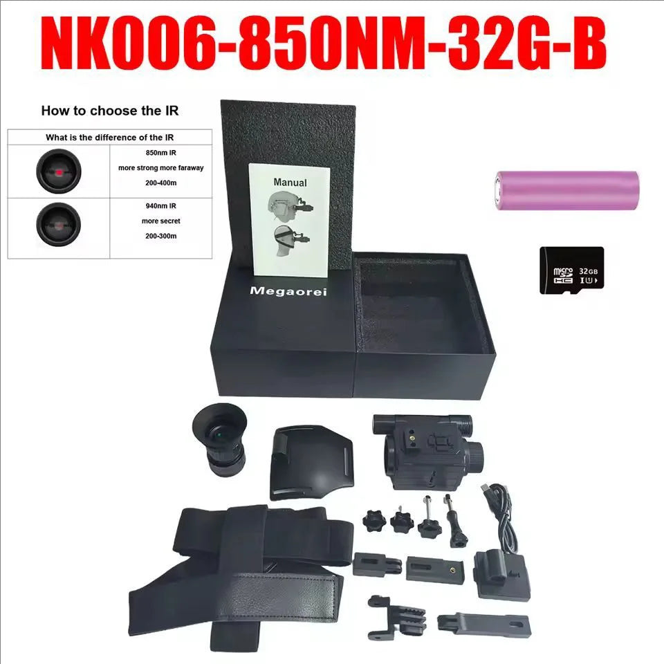 Megaorei NK006 1080P Helmet Night Vision Monocular Long-Distance Infrared 5X Zoom Digital Hunting Night Vision Goggles Telescope