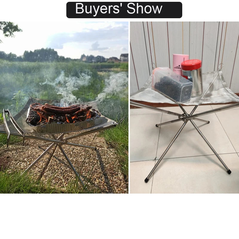 Portable Collapsible Fire Pit – Steel Mesh & Stand for Camping, Wood Burning & Backyard Use