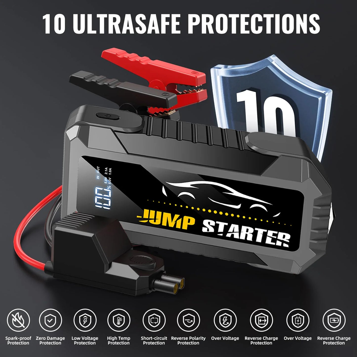 Car Jump Starter 5000A — 20000mAh Power Bank, Fast Charge, LED Flashlight