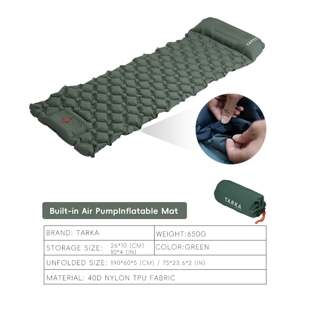 TARKA Inflatable Camping Mat with Pillow – Self-Inflating Sleeping Pad for Hiking & Climbing