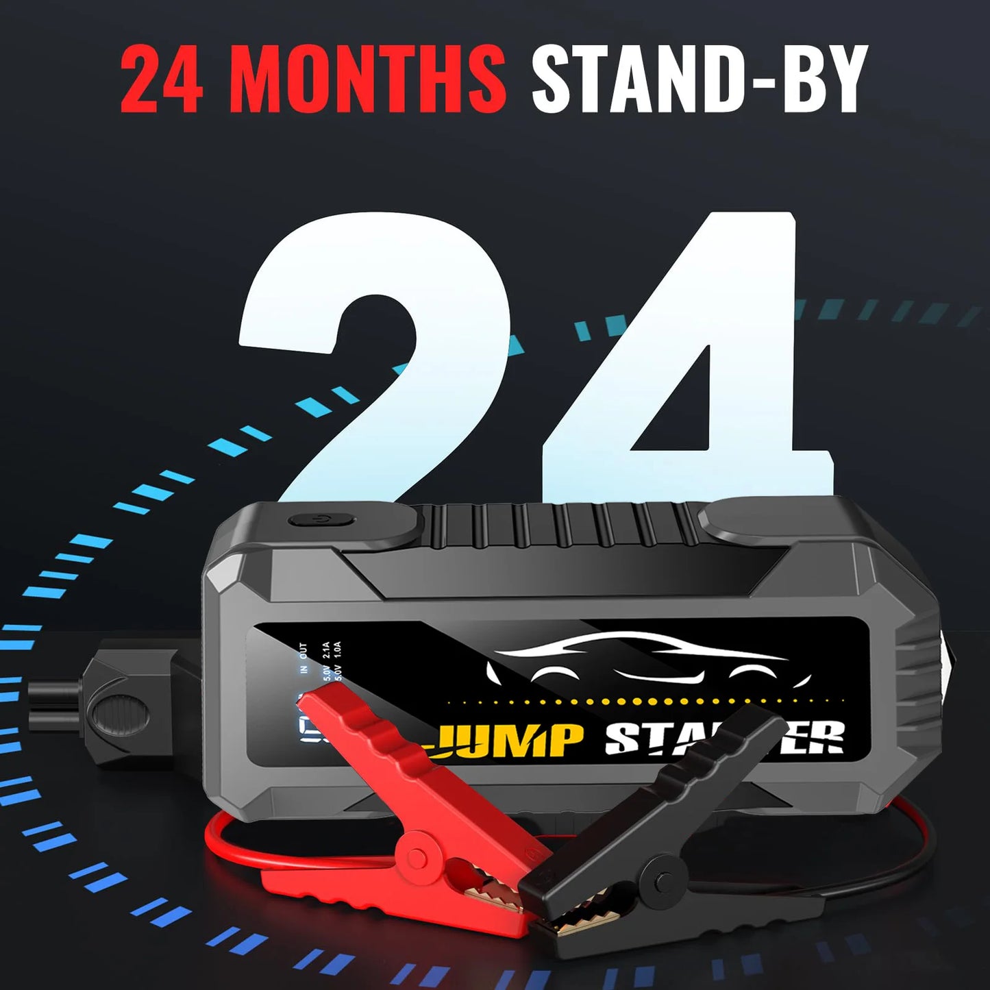 Car Jump Starter 5000A — 20000mAh Power Bank, Fast Charge, LED Flashlight
