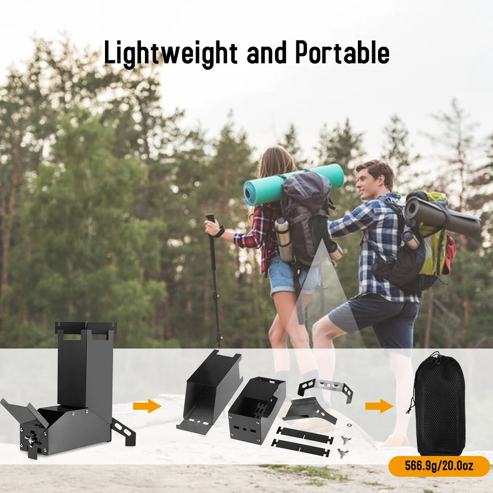 Réchaud de camping pliable – Réchaud à bois en acier inoxydable pour la randonnée et la cuisine en extérieur