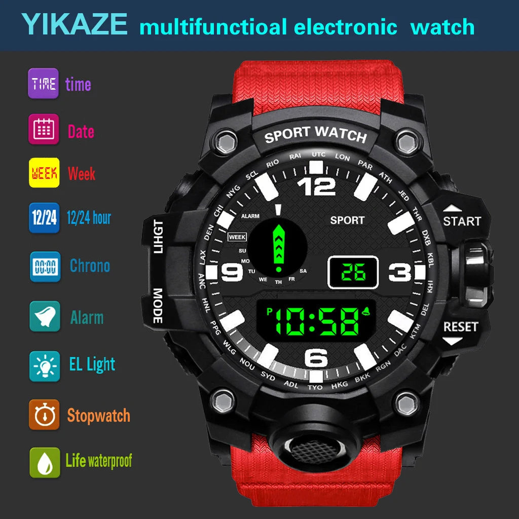 Men's Military Sports Watch – Large Dial Multifunctional Waterproof Luminous Alarm Digital Wristwatch for Men & Kids