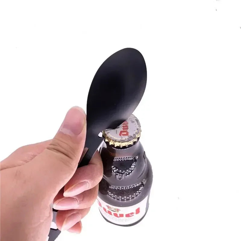 Camping Utensils Set – Stainless Steel 5-in-1 Outdoor Survival Tableware with Fork, Spoon, Knife & Opener for Hiking & Travel
