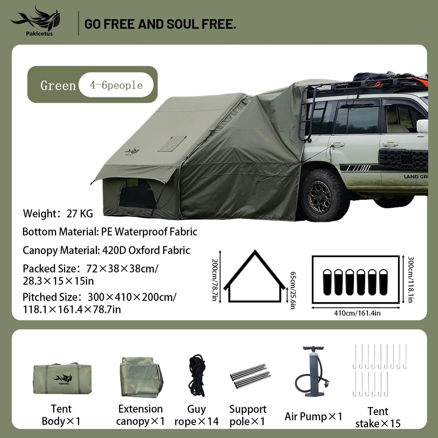 PAKICETUS Inflatable Camping Tent – 4–8 Person All-Season Glamping Shelter with Skylight & Quick 3-Min Setup