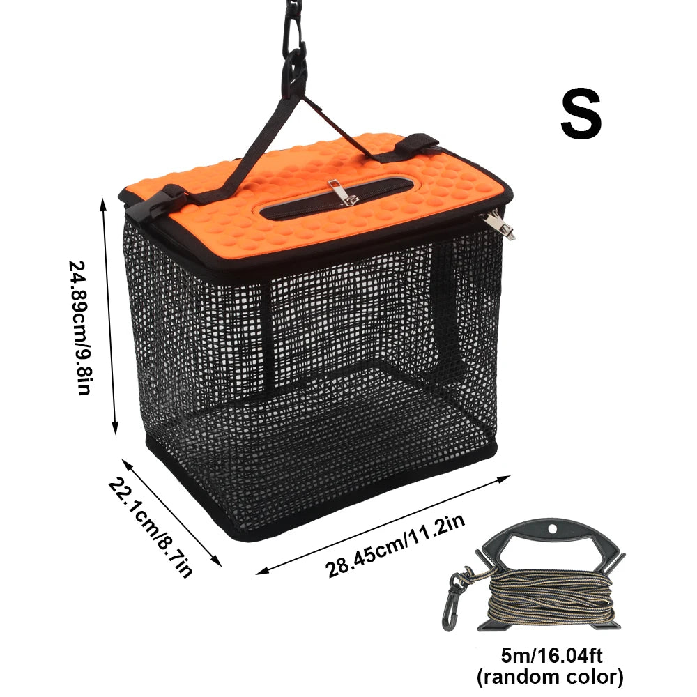 Foldable Floating Fish Basket – Collapsible Mesh Fishing Holder & Minnow Bucket for Live Bait & Caught Fish