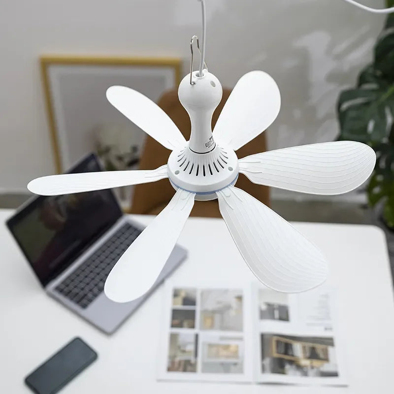 Silent 6-Blade USB Ceiling Canopy Fan – Remote Control, 4-Speed Timing Hanging Fan for Camping, Tent, Bed & Dormitory