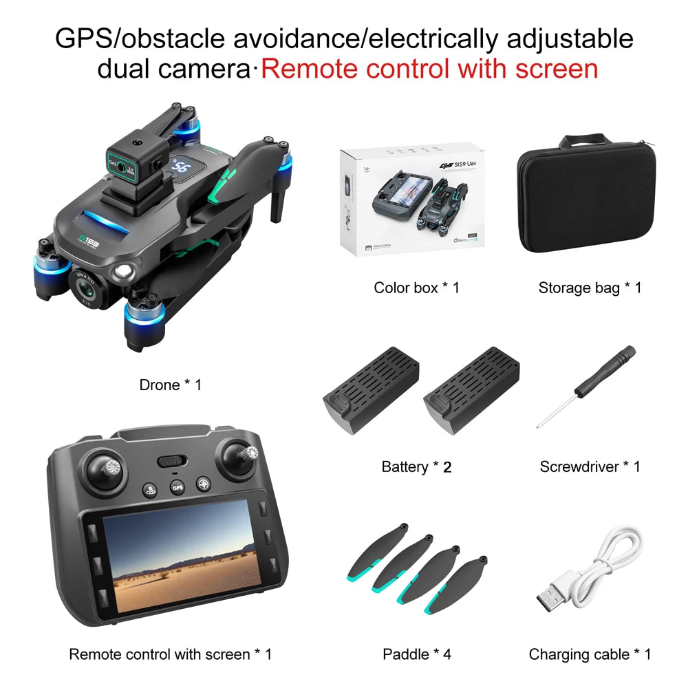 Long-Endurance GPS Drone — 2 Batteries, 45-Min Flight, Dual Camera, 5.9" LCD Remote