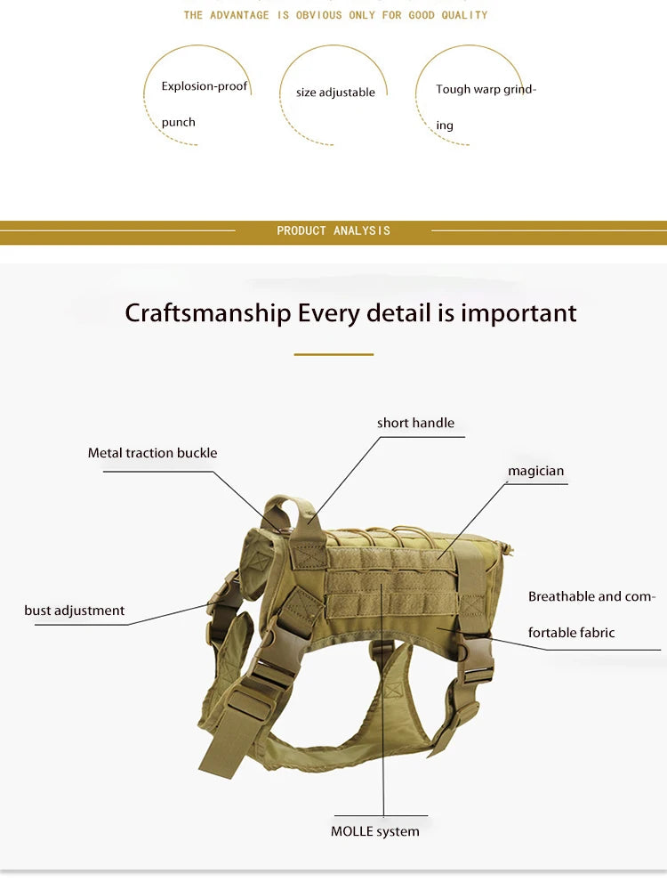 Tactical Dog Harness Military Training  Padded Quick Release Vest Pet Training Dog Harness For Set Small Medium Large Dogs