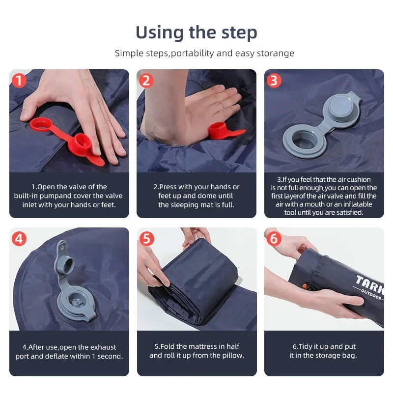 Self-Inflating Camping Mat with Pillow — Lightweight Sleeping Pad