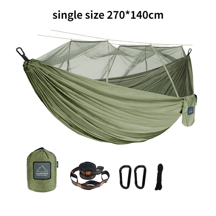 Nylon Camping Hammock with Mosquito Net — Single & Double Size, Portable