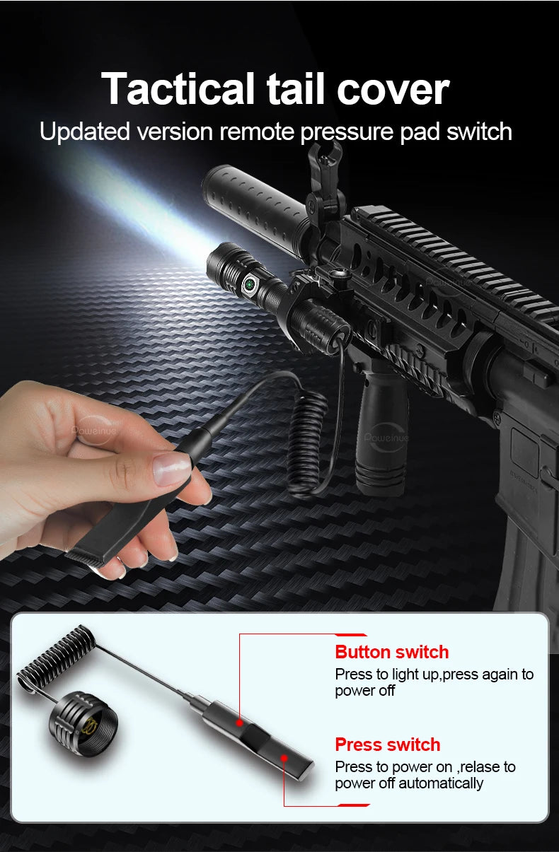 LED Tactical Military Flashlight High Power Rechargeable USB 18650 Torch Light Self Defense Hunting Night Scout Zoom Flashlights