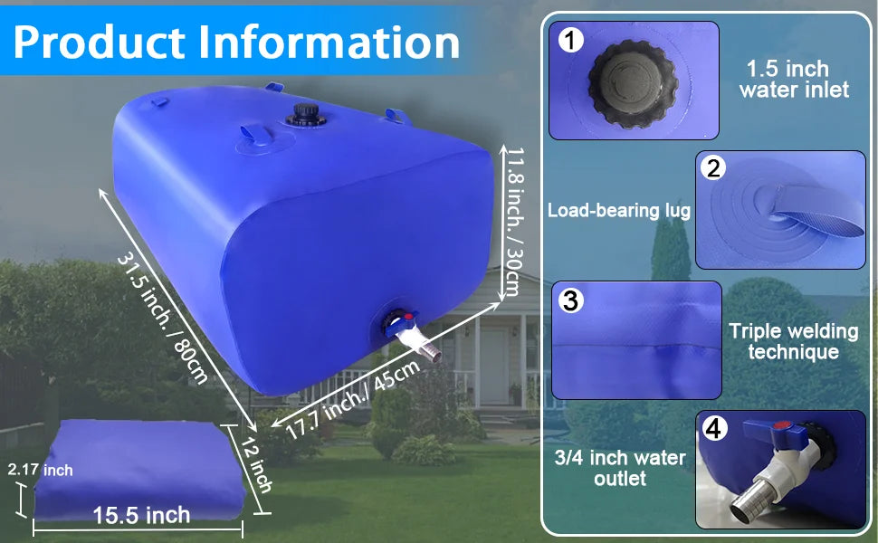 110L / 30-Gallon Collapsible Water Tank – Emergency & Camping Water Storage with Spigot