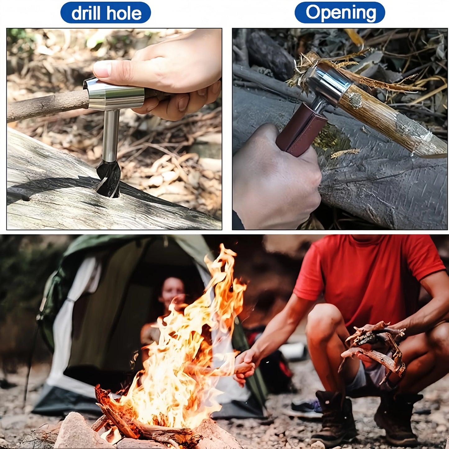 Taladro de supervivencia manual para madera - Herramienta de perforación para carpintería de camping con diseño Scottish Eye, adecuado para camping, senderismo