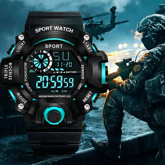 Men's Military Sports Watch – Large Dial Multifunctional Waterproof Luminous Alarm Digital Wristwatch for Men & Kids