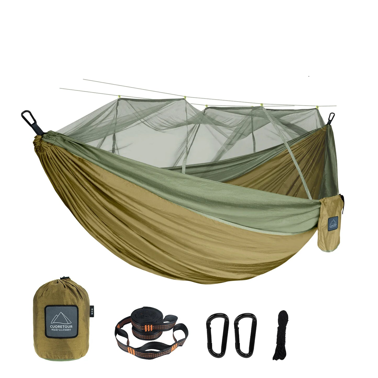 Nylon Camping Hammock with Mosquito Net — Single & Double Size, Portable