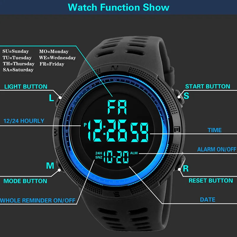 LED Digital Military Watch – Luminous Multifunction Sports Wristwatch for Men, Kids, Boys & Students
