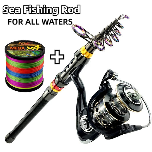 Telescopic Fishing Rod & Reel Combo – 1.8–3.6m Carbon Fiber Spinning Rod for Bass & Carp