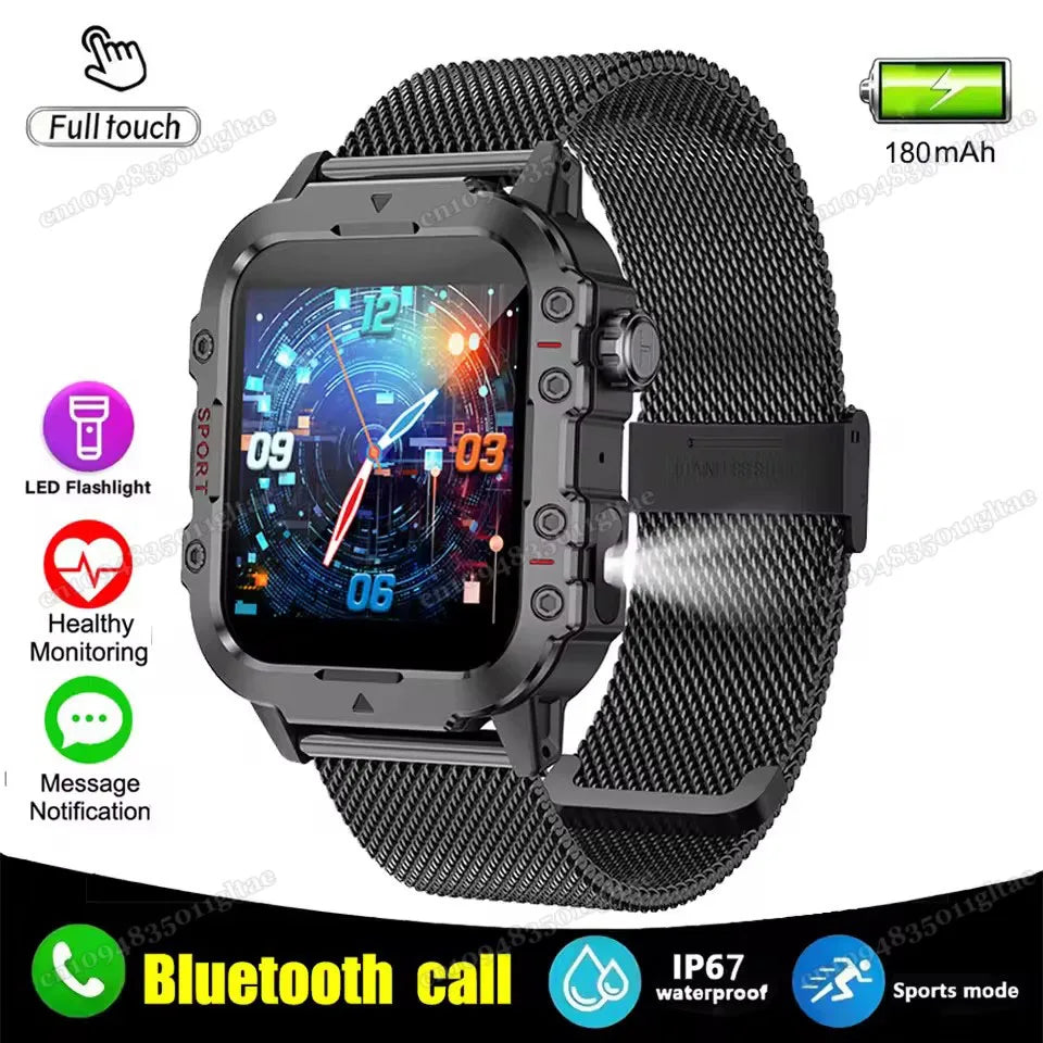 Military Smart Watch – GPS Flashlight 3ATM Waterproof Bluetooth Call 100+ Sport Modes Outdoor Smartwatch for Men