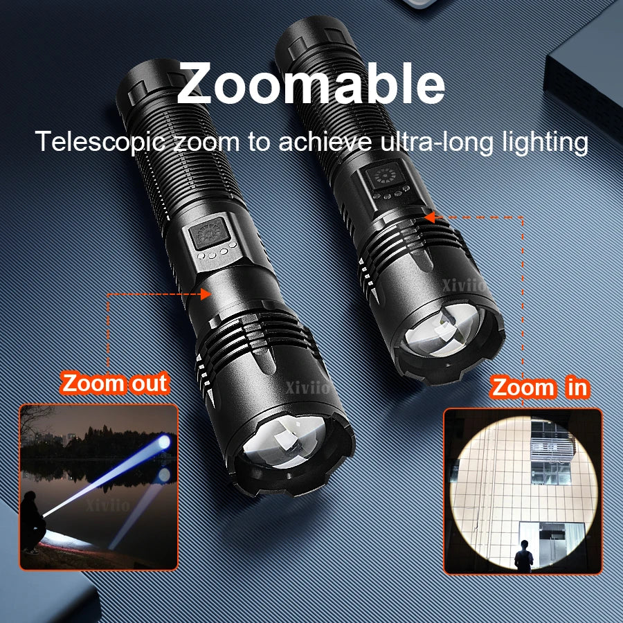 990000000LM LED Strong Light Flashlight Portable Rechargeable Lamp Built-in Battery Long Range Tactical Lantern Outdoor Lights