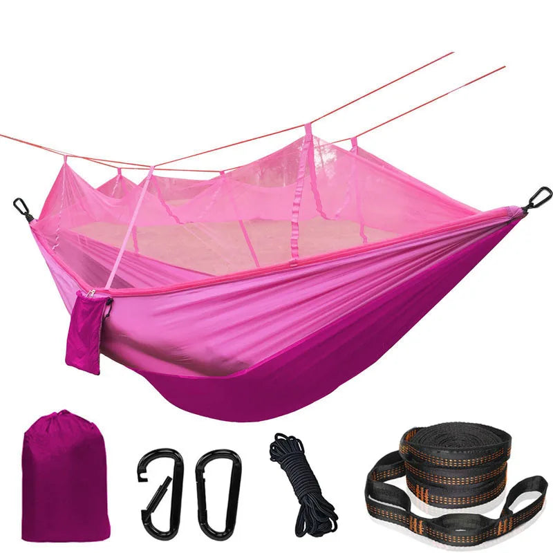 Lightweight Camping Hammock with Mosquito Net — 210T Nylon, 400 lbs Capacity