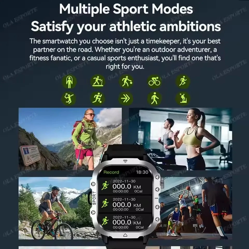 Military GPS Smart Watch – 2.01" AMOLED Bluetooth Call Flashlight 3ATM Waterproof Sports Smartwatch for Men