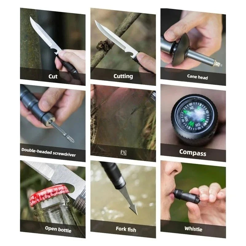 Trekking Poles Folding Multifunctional Hiking Poles Outdoor Hiking Camping Ultralight Tactical Set Telescopic Hiking Poles
