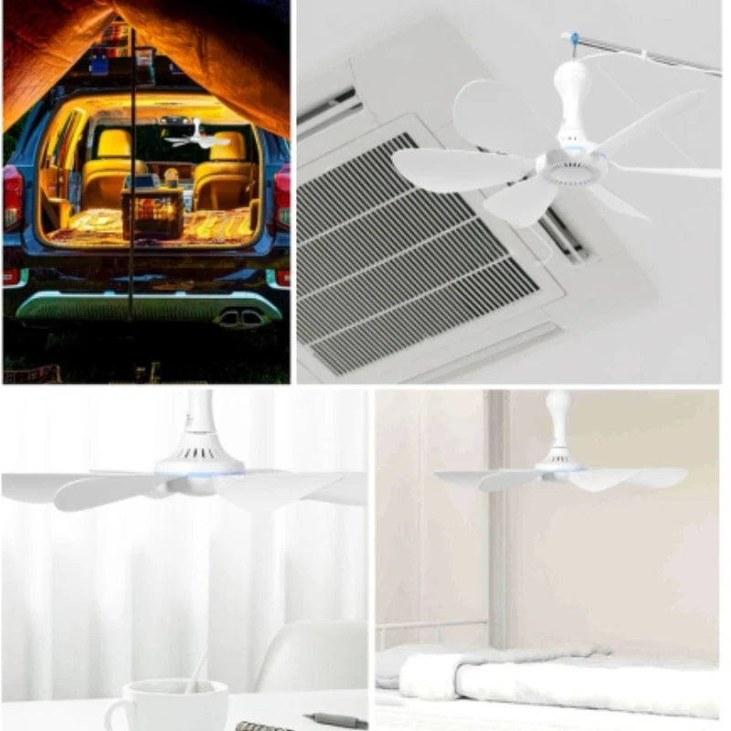 Silent 6-Blade USB Ceiling Canopy Fan – Remote Control, 4-Speed Timing Hanging Fan for Camping, Tent, Bed & Dormitory