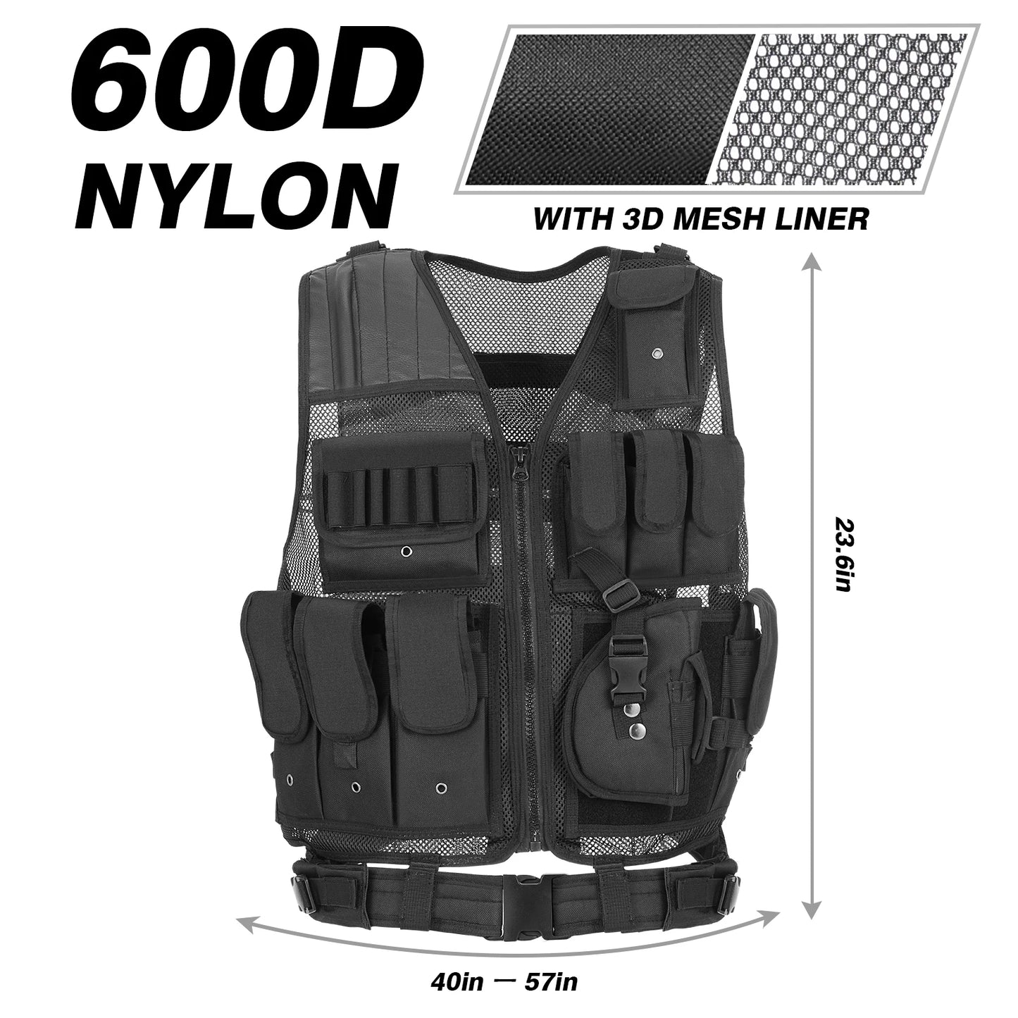 Tactical Vest – Nylon Adjustable Multi-Pocket Vest for Hunting, Camping, Hiking & Airsoft