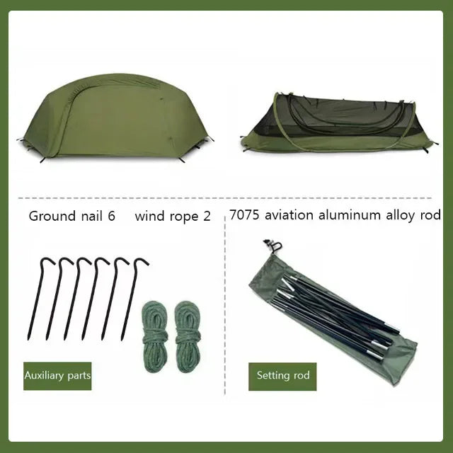 Single Person Tactical Camping Tent – Rainproof 210D Oxford Trekking Tent with Aluminum Poles for Hiking & Mountaineering