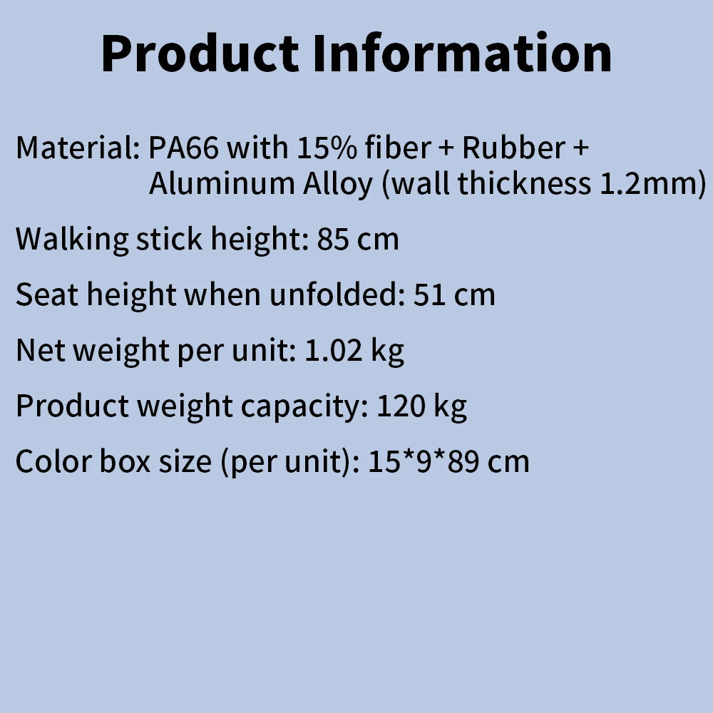 Folding Cane Seat Portable Walking Stick With Seat 120kg Load Bearing One Key Operation Easy To Use For The Elderly And Traveler