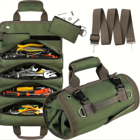 Roll-Up Tool Organizer Bag – Multi-Pocket Oxford Cloth Pouch for Hardware, Camping & EDC Gear