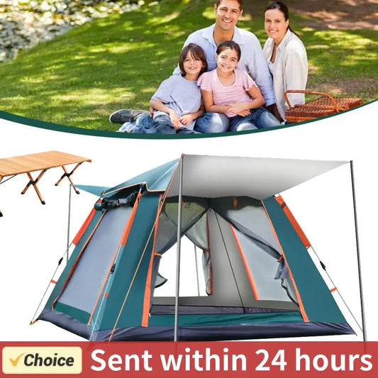 Automatic Pop-Up Hexagonal Camping Tent – UV-Protection Waterproof 3-Season Tent for 3–6 People with Detachable Canopy