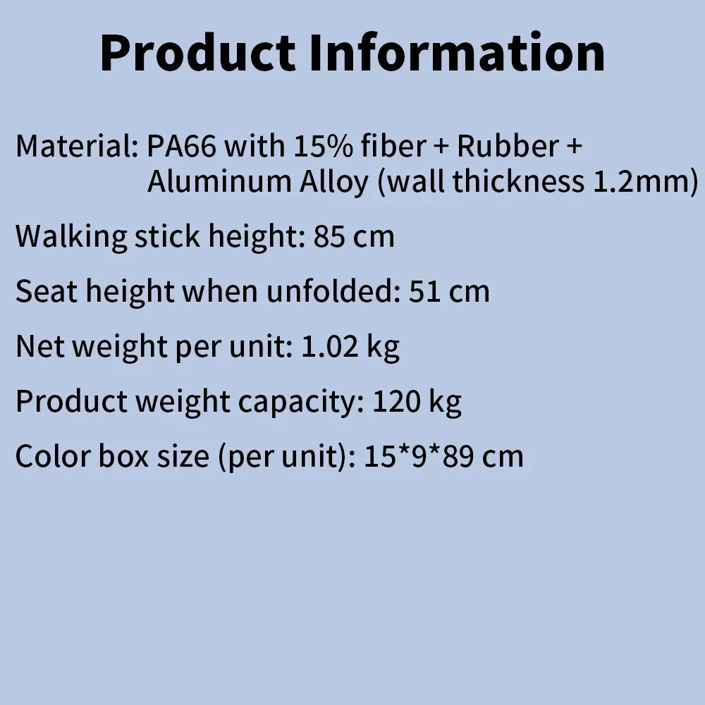 Folding Cane Seat Portable Walking Stick With Seat 120kg Load Bearing One Key Operation Easy To Use For The Elderly And Traveler