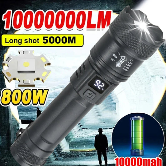 2000LM Tactical LED Flashlight – USB Rechargeable, Zoomable & Waterproof with Power Bank Function